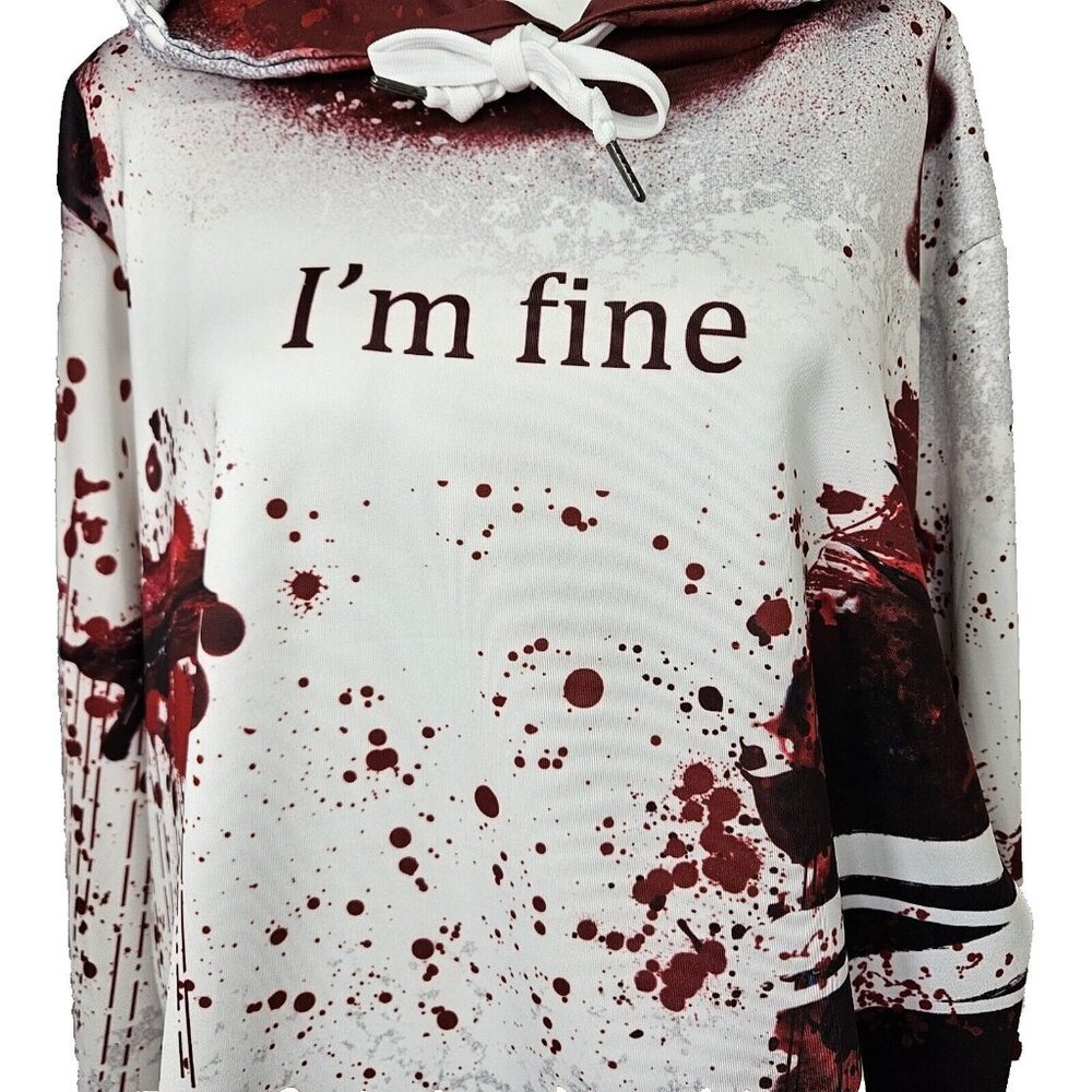 Hoodie Sweatshirt Men XXL Blood I'm Fine Graphic Sweater Horror Gothic Punk Rock